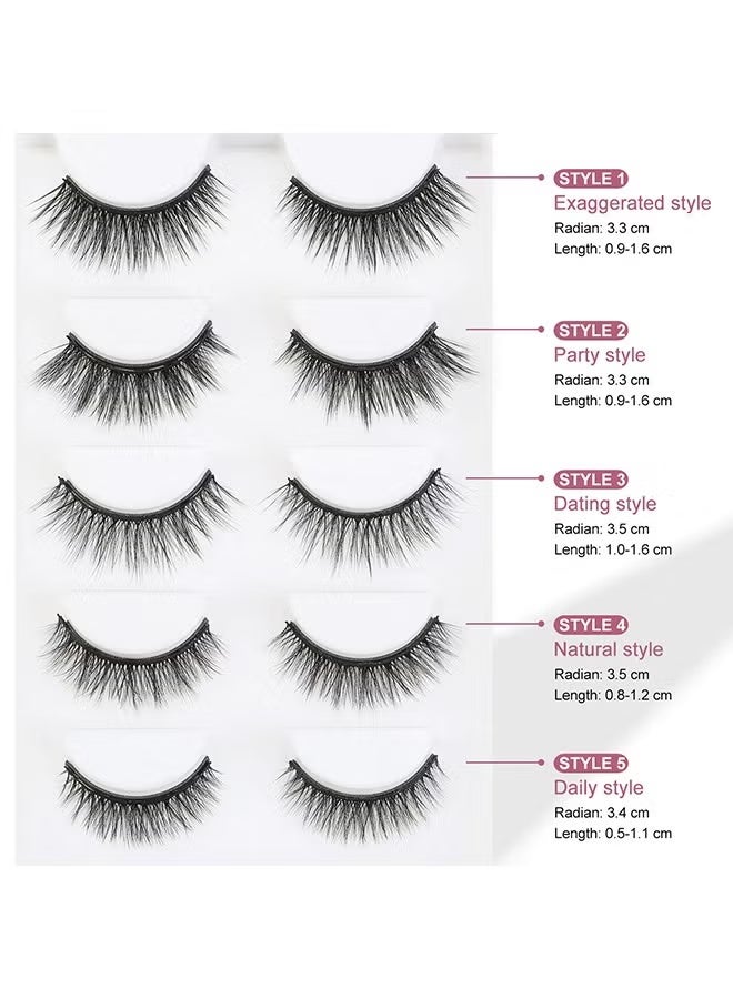 HTKCRX Magnetic Eyeliner Eyelash Suit, 5 Pairs Different Styles 3D Look Magnetic Lashes, No Glue Needed - Image 2